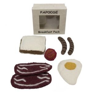 NEW Papoose Felted 100% Wool Kids Breakfast Food Set - Bacon Eggs Toast Sausage